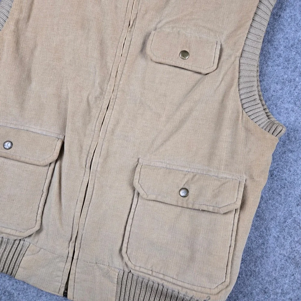 Vtg 70s Country Touch Corduroy Vest Mens L Tan Quilted Trim Workwear Western